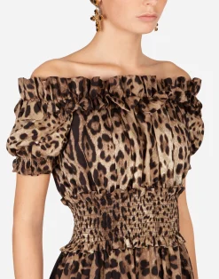 Short leopard-print poplin dress