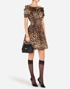 Short leopard-print poplin dress