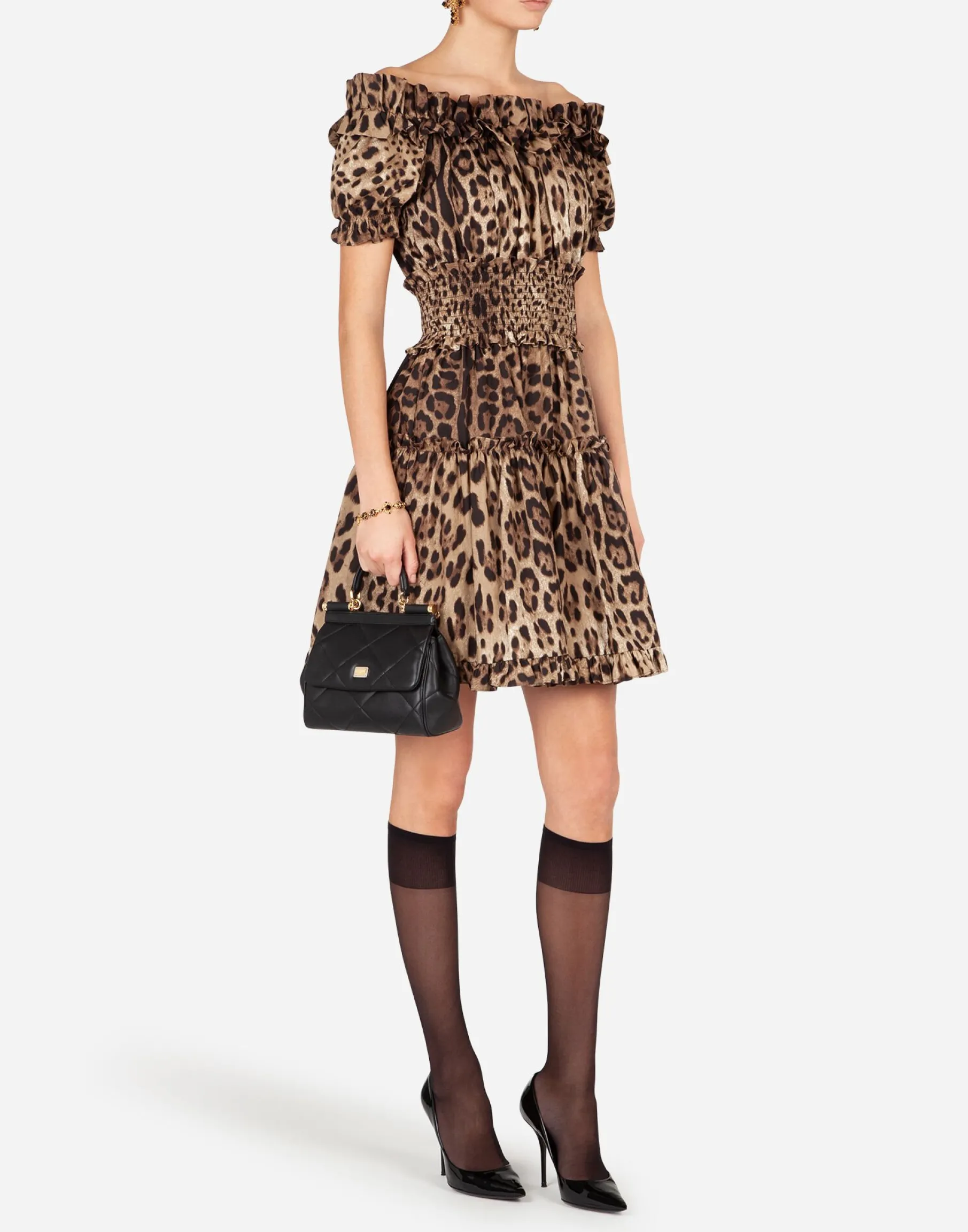Short leopard-print poplin dress