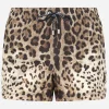 Short leopard-print swim trunks with plate