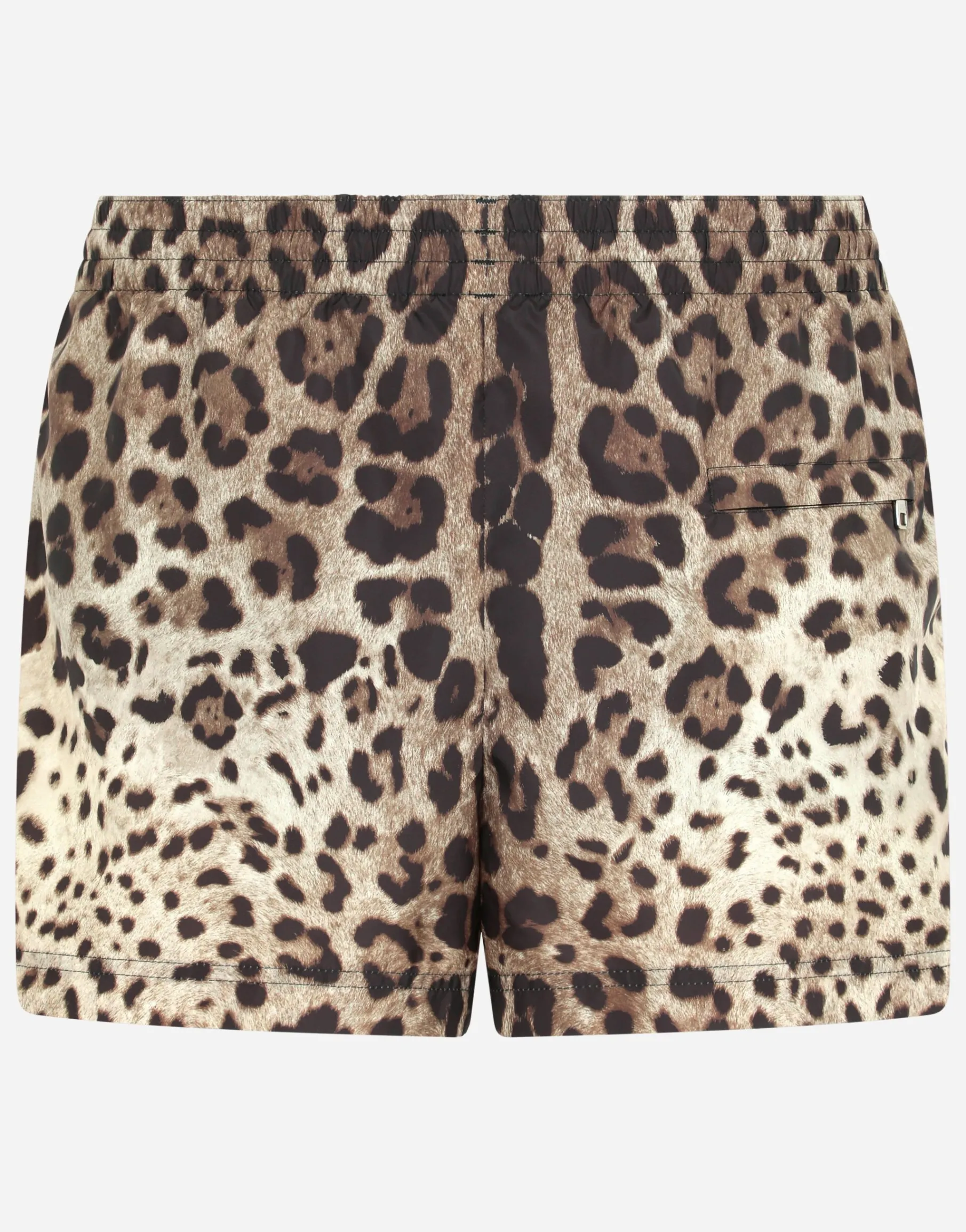 Short leopard-print swim trunks with plate