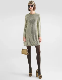 Short long-sleeved dress in crystal mesh