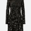 Short long-sleeved sequined dress