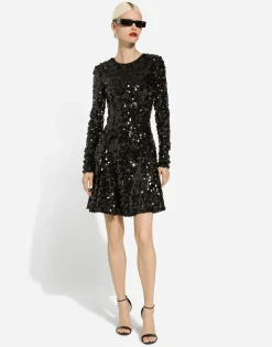 Short long-sleeved sequined dress