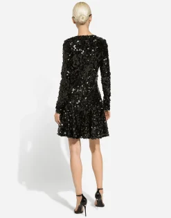 Short long-sleeved sequined dress
