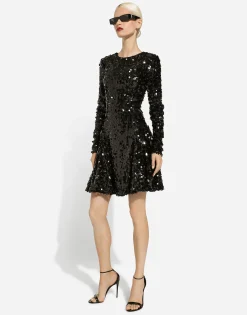 Short long-sleeved sequined dress