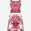 Short Majolica-print brocade dress