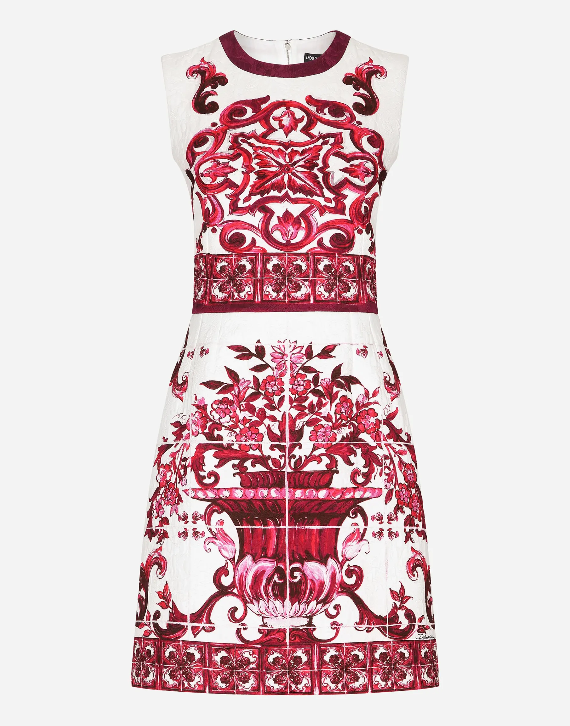 Short Majolica-print brocade dress