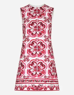 Short Majolica-print brocade dress