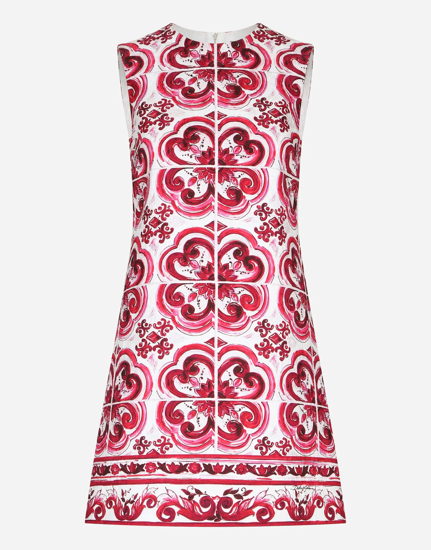 Short Majolica-print brocade dress