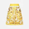 Short majolica-print brocade skirt