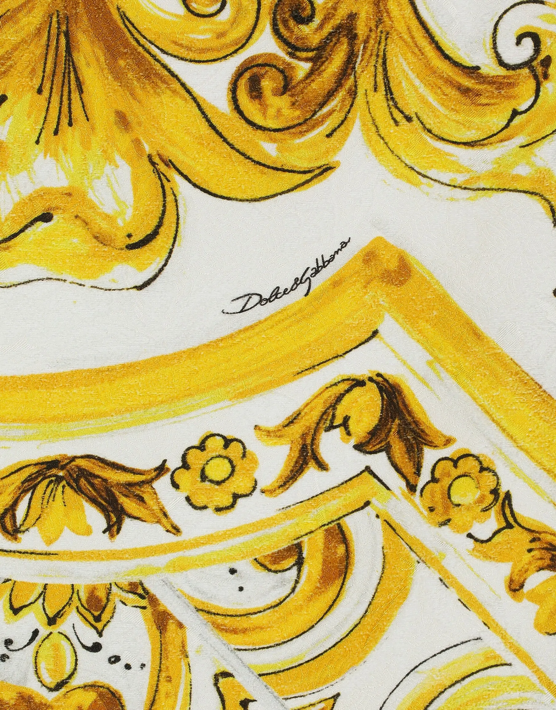 Short majolica-print brocade dress