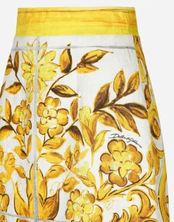 Short majolica-print brocade skirt