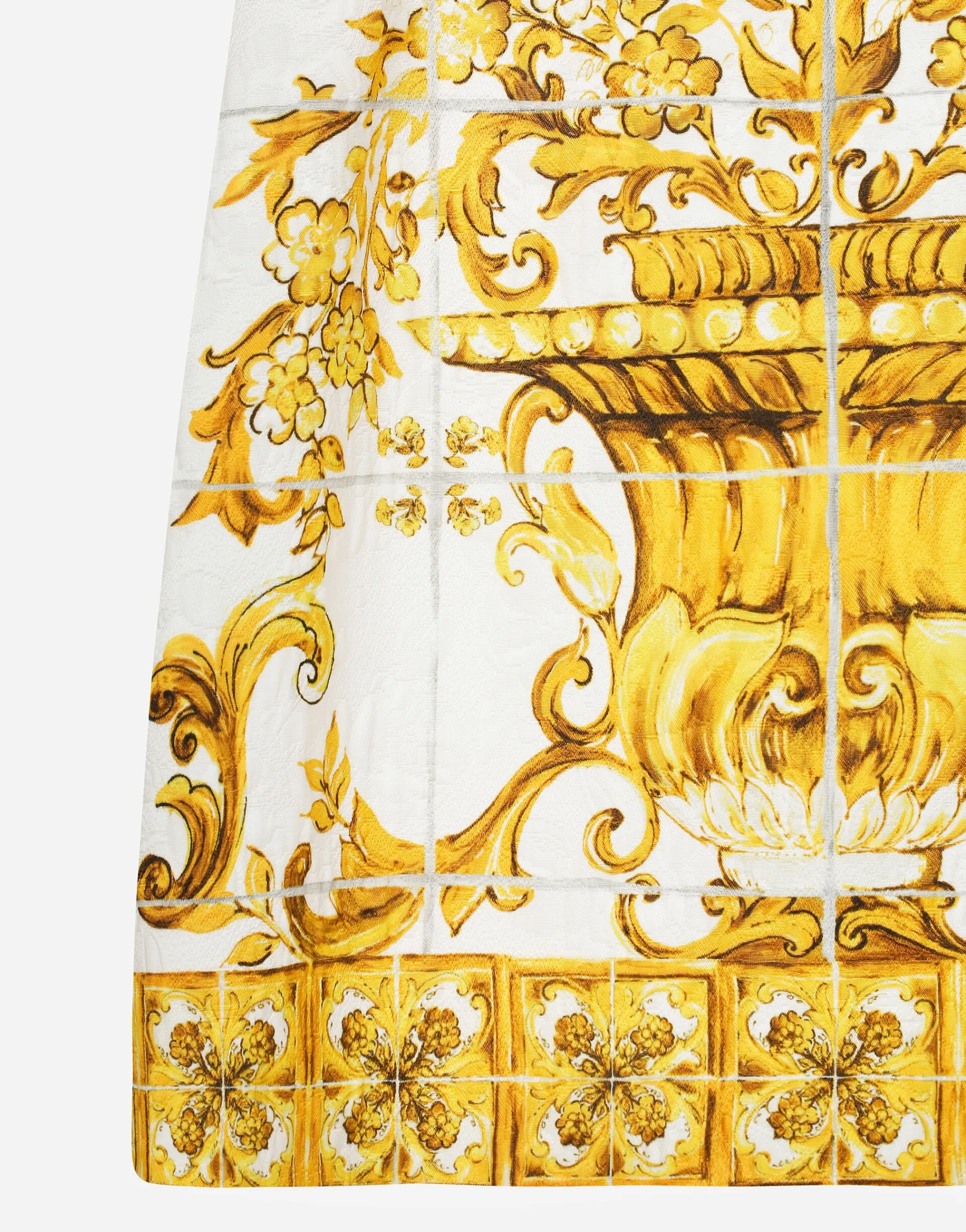 Short majolica-print brocade dress