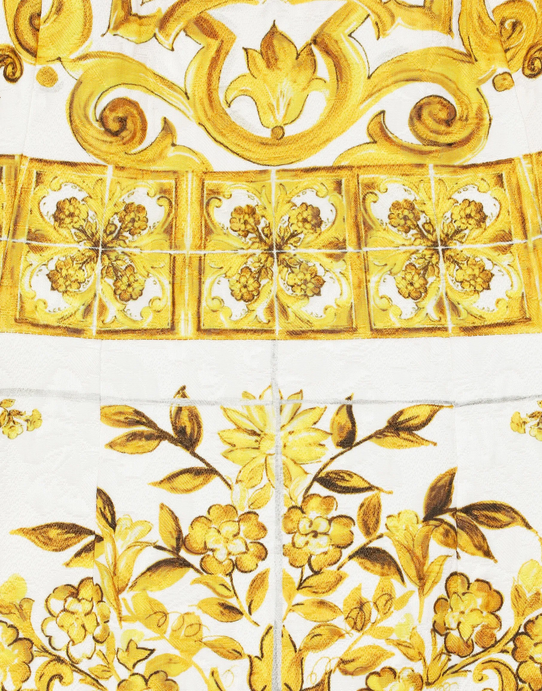 Short majolica-print brocade dress