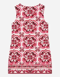 Short majolica-print cady dress