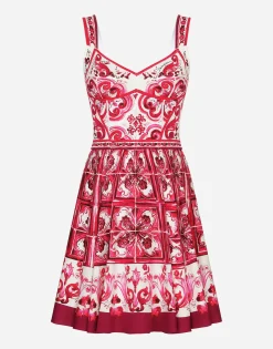 Short Majolica-print charmeuse bustier dress
