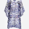 Short majolica-print chiffon caftan