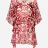 Short Majolica-print chiffon caftan