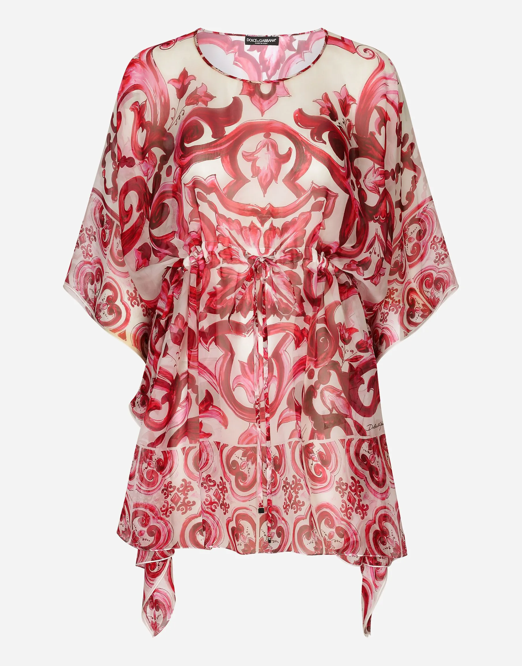 Short Majolica-print chiffon caftan