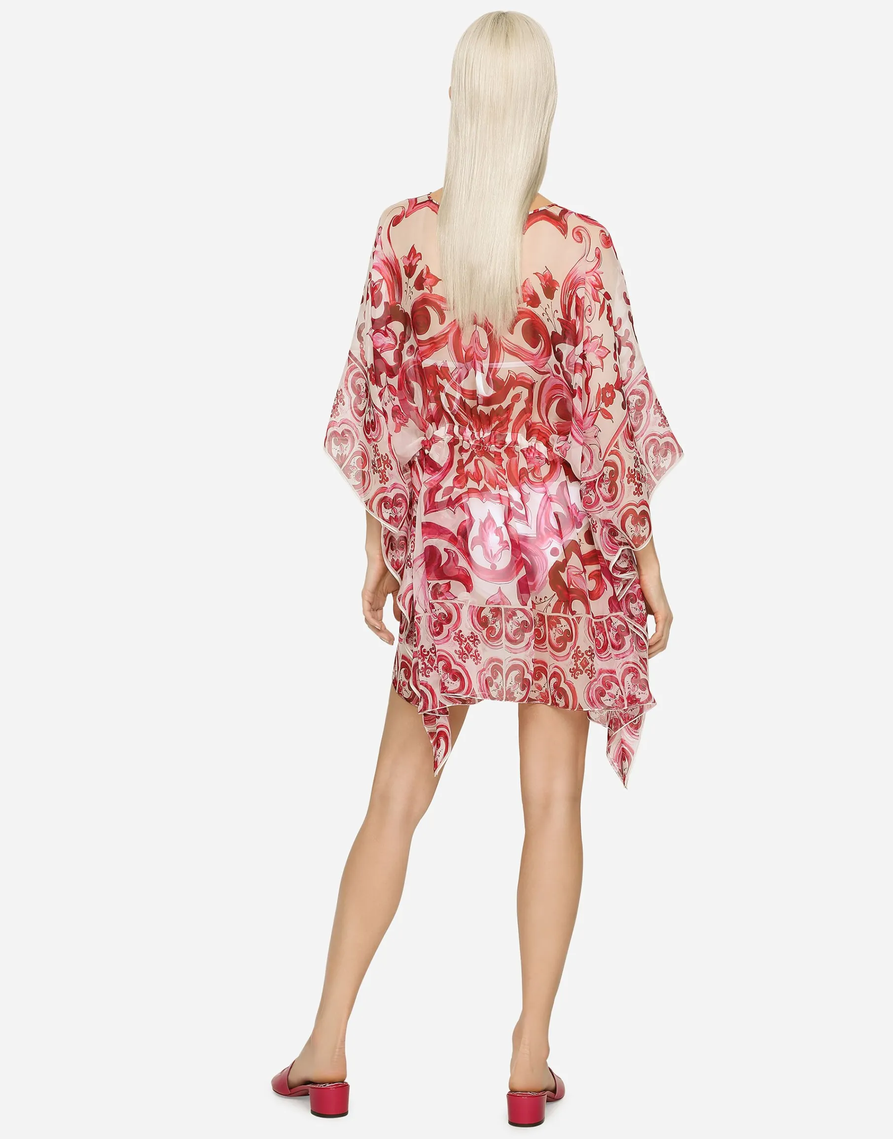 Short Majolica-print chiffon caftan