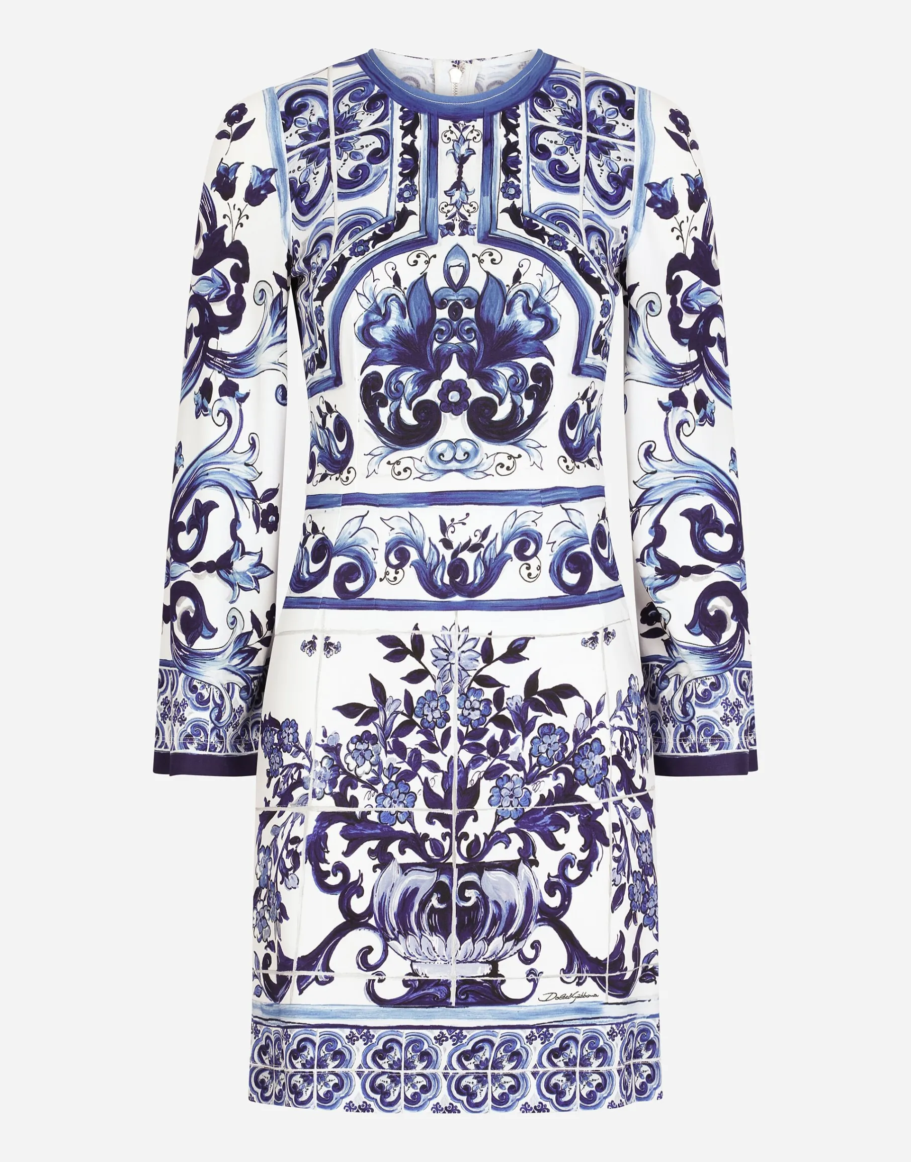 Short majolica-print organzine dress