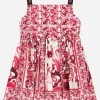 Short majolica-print poplin dress