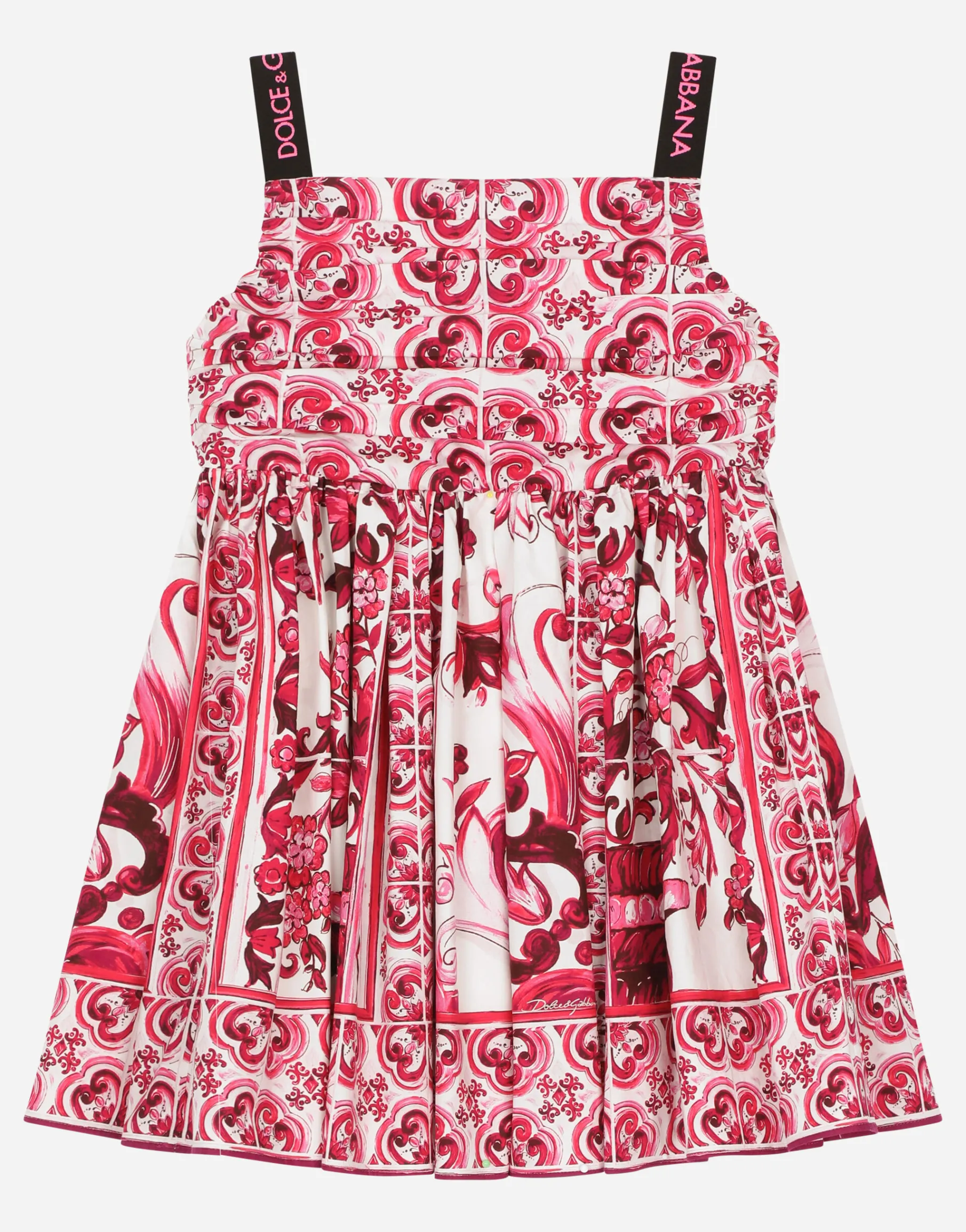 Short majolica-print poplin dress