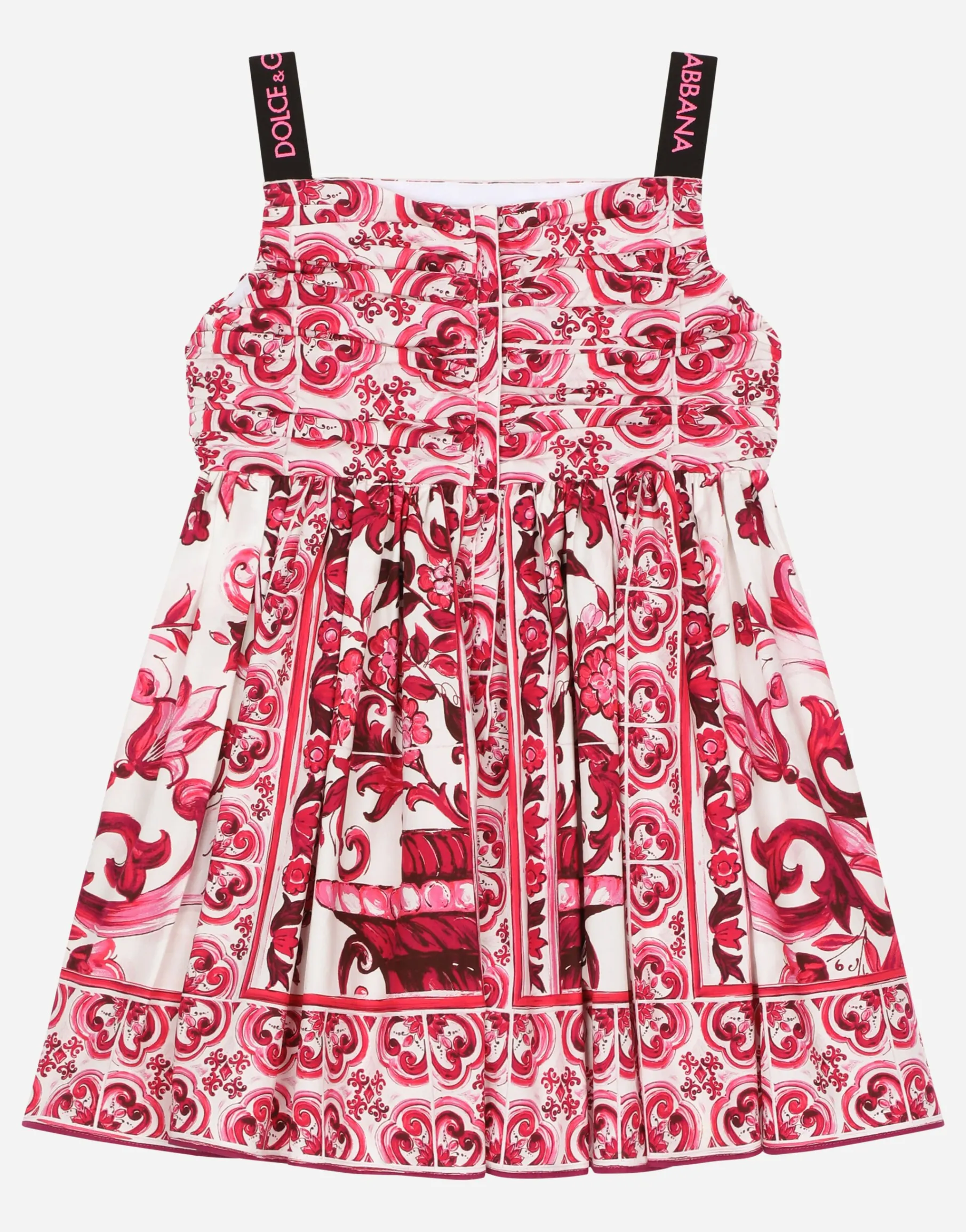 Short majolica-print poplin dress