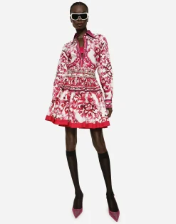 Short Majolica-print poplin skirt