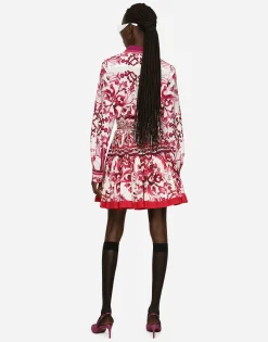 Short Majolica-print poplin skirt