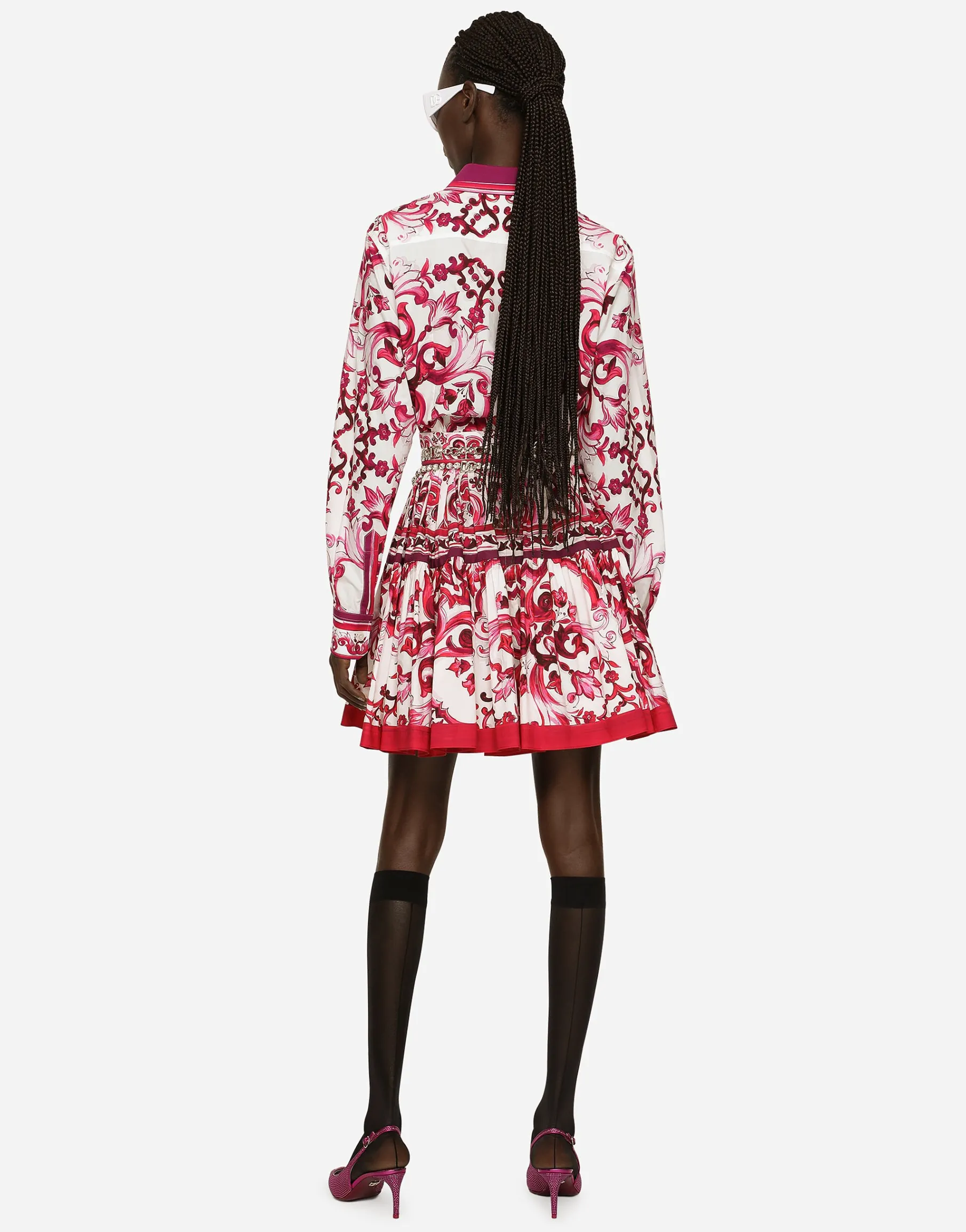 Short Majolica-print poplin skirt