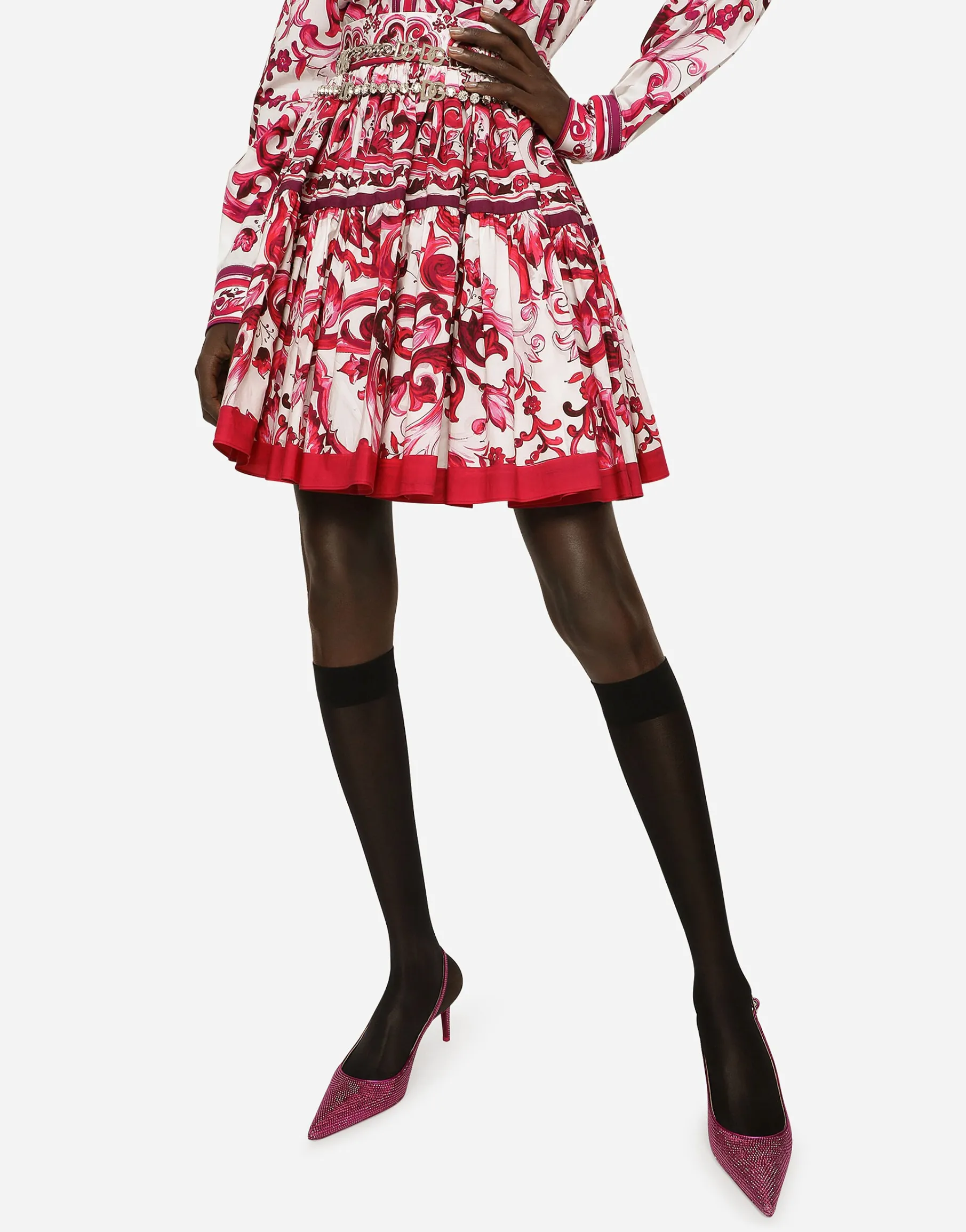 Short Majolica-print poplin skirt