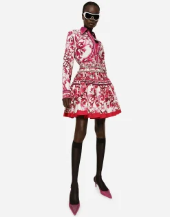 Short Majolica-print poplin skirt