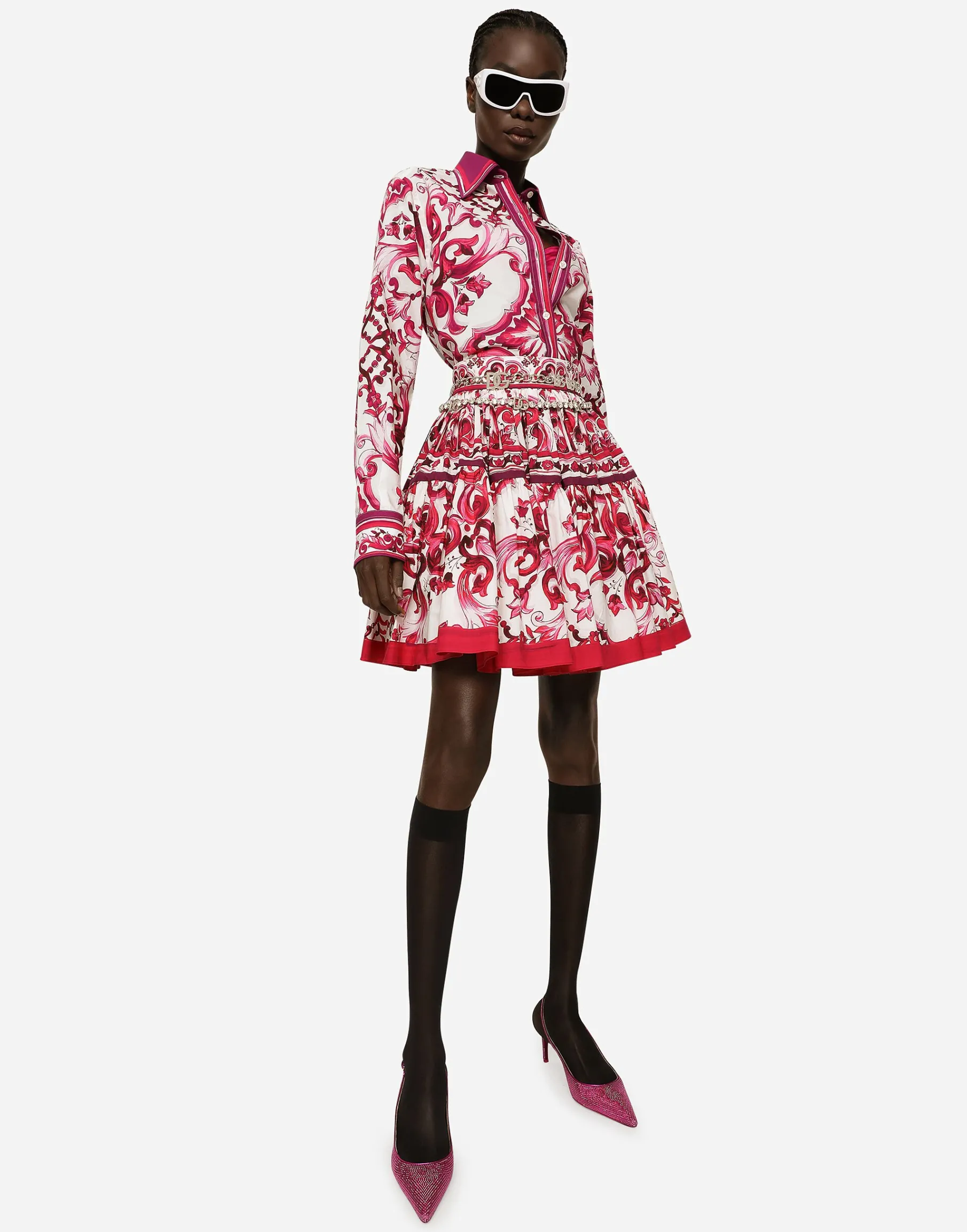 Short Majolica-print poplin skirt