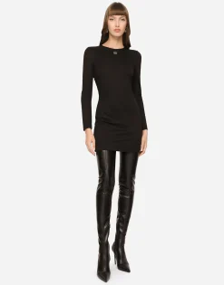 Short Milano rib dress with DG logo