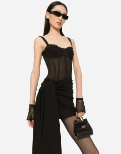 Short Milano rib jersey dress with corset detailing