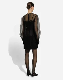 Short organza dress with lace inlay