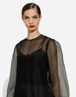 Short organza dress with lace inlay