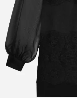 Short organza dress with lace inlay