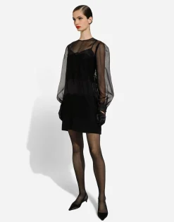 Short organza dress with lace inlay