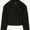 Short oversize wool gabardine jacket