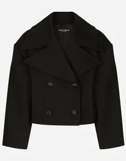 Short oversize wool gabardine jacket