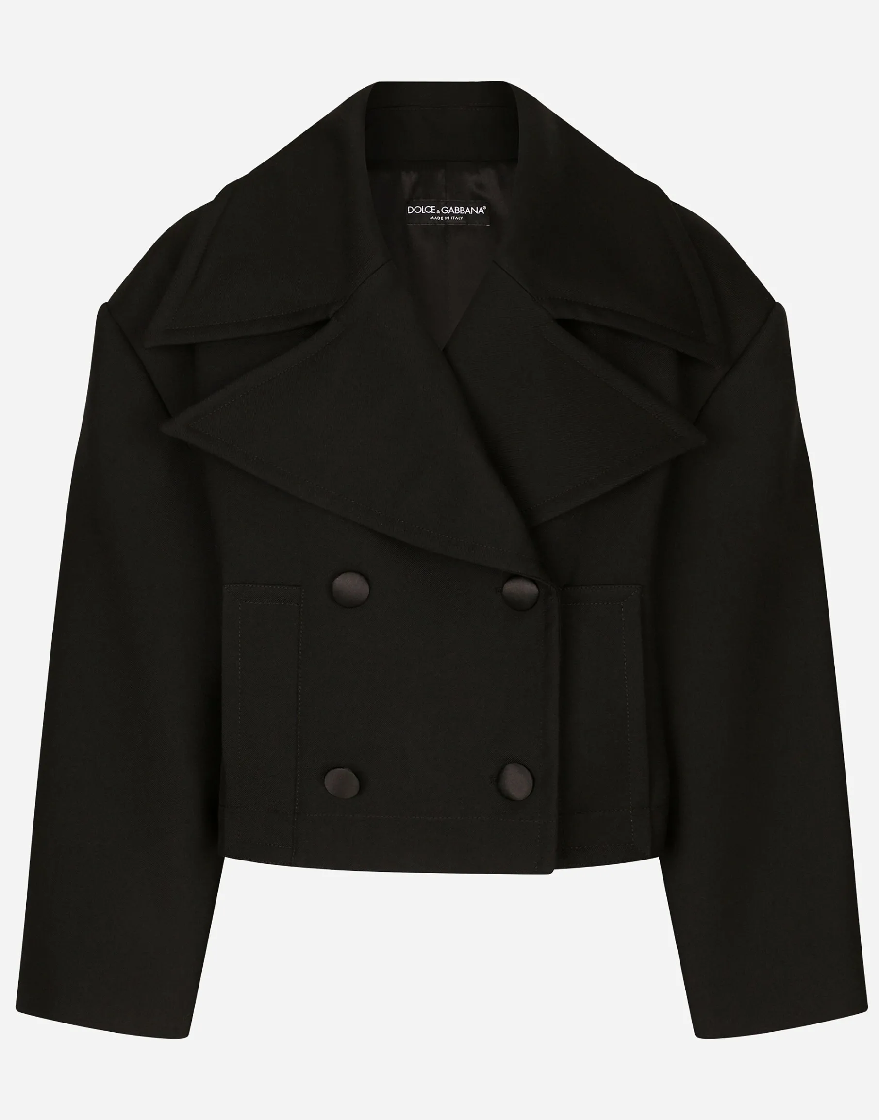 Short oversize wool gabardine jacket