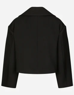 Short oversize wool gabardine jacket