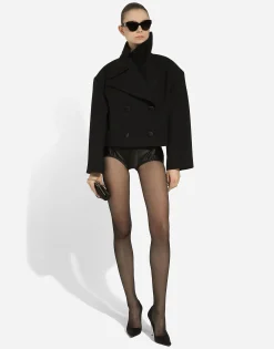 Short oversize wool gabardine jacket