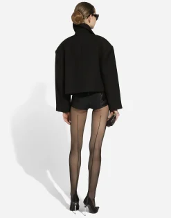 Short oversize wool gabardine jacket