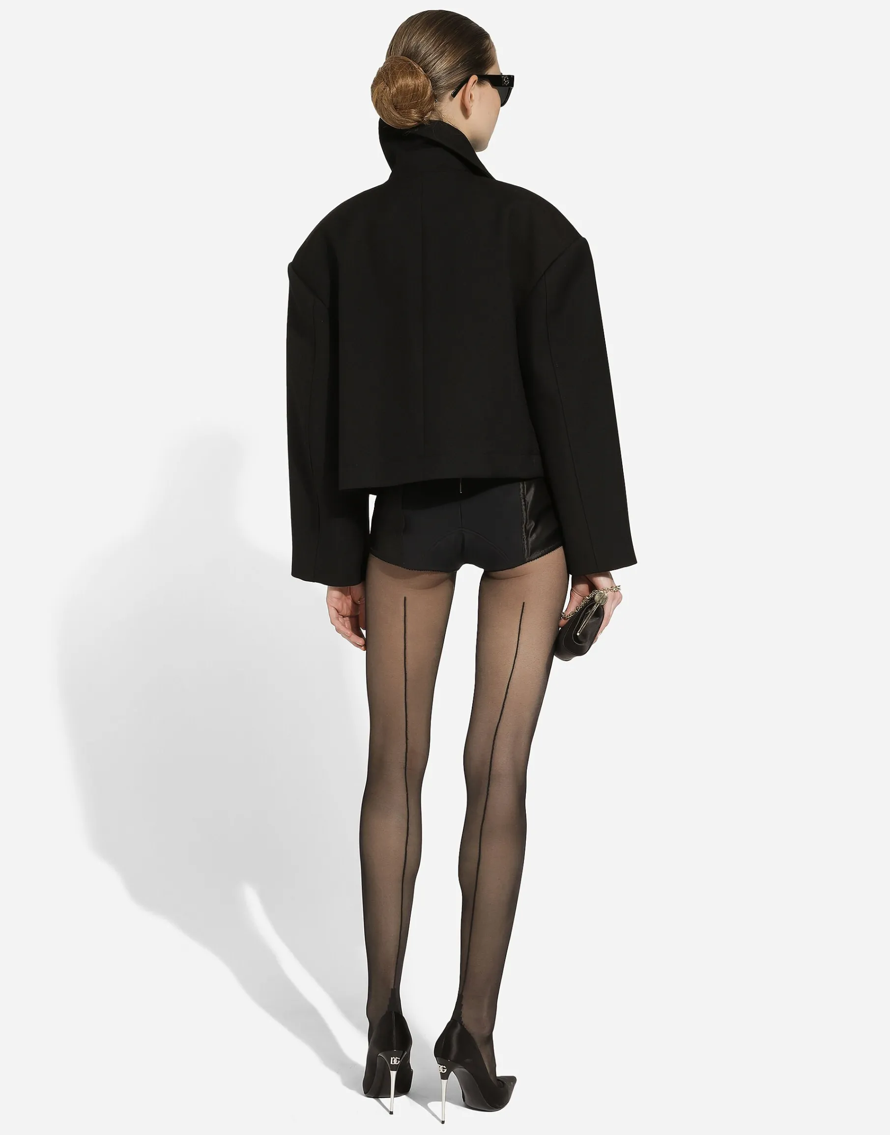 Short oversize wool gabardine jacket