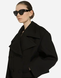 Short oversize wool gabardine jacket