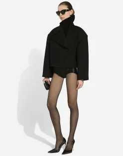 Short oversize wool gabardine jacket